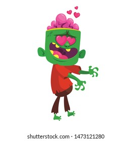 Cartoon funny green zombie in love. St Valentine's  illustration