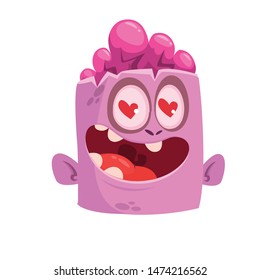 Cartoon funny green zombie  in love. Halloween character illustration