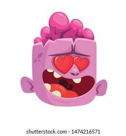 Cartoon funny green zombie  in love. Halloween character illustration