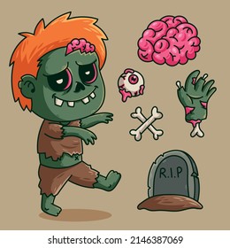 Cartoon funny green zombie pack