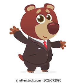 Cartoon funny grizzly bear wearing toxedo or business suit.  Vector illustration isolated
