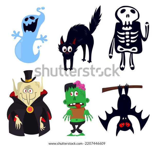 Cartoon Funny Halloween Characters Set Vctor Stock Vector (Royalty Free ...