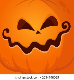 Cartoon funny  Halloween pumpkin head with scary face expression. Vector illustration of jack-o-lantern monster character design with carved emotion isolated
