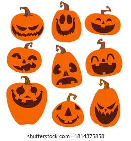 Cartoon funny halloween pumpkin heads set isolated. Vector illustration