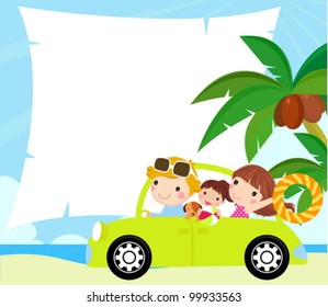  cartoon funny happy family goes on holiday by car