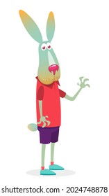 Cartoon funny and happy rabbit wearing modern fancy style clothes. Vector illustration of easter bunny hare isolated. Anthropomorphic.