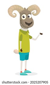 Cartoon funny and happy sheep wearing  modern fancy style clothes. Vector illustration of lamb isolated. Anthropomorphic.