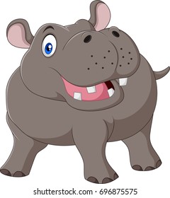 Cartoon funny hippo isolated on white background