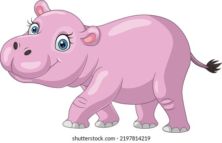 Cartoon funny hippo on white background