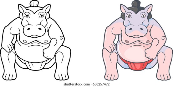 Cartoon funny hippo sumo wrestler