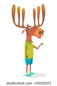 Cartoon funny hipster elk moose wearing casual street clothes. Vector illustration for print, sticker, banner