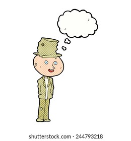 cartoon funny hobo man with thought bubble