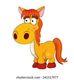 Cartoon funny horse on white background.
