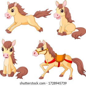 Cartoon funny horses collection set