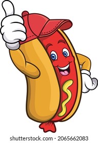 Cartoon funny hot dog giving thumb up