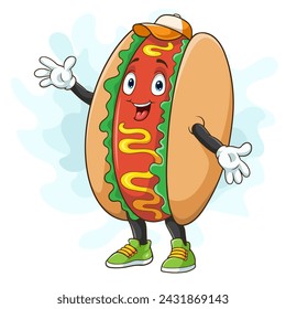 Cartoon funny hot dog giving thumb up