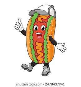 Cartoon funny hot dog giving thumb up