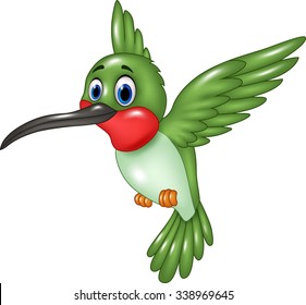 Cartoon funny hummingbird flying isolated on white background
