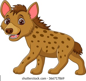 Cartoon funny hyena walking isolated on white background
