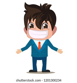 A cartoon funny illustration of a man is in a suit with a big smile. Character design - Vector Illustration