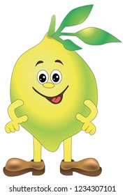 Cartoon funny Illustrations lemon. Funny fruit drawing in cartoon style. Smiley lemon character