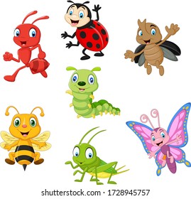 Cartoon funny insect collection set