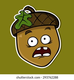 Cartoon funny isolated acorn - scared(vector)