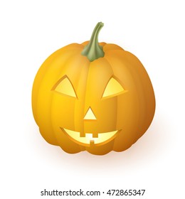 Cartoon funny Jack O Lantern halloween pumpkin with candle light inside isolated on white background. Vector illustration.
