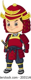 Cartoon funny japanese samurai warrior