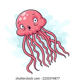Cartoon funny jellyfish isolated on white background