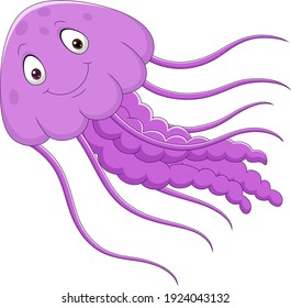 Cartoon funny jellyfish on white background