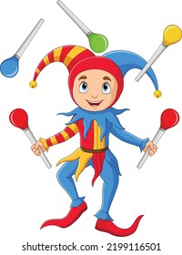 Cartoon Funny Jester Showing Juggling