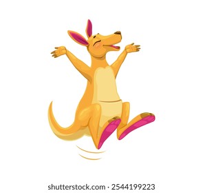 Dibujos animados divertidos personaje animal canguro con linda cara feliz y salto, personaje de Vector. Salto del bebé del canguro con la emoción de la felicidad y de la alegría, animal australiano para la colección o la camiseta del zoológico de los niños