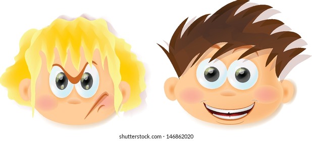 Cartoon funny kids with emotions 