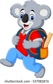 Cartoon funny koala with backpack