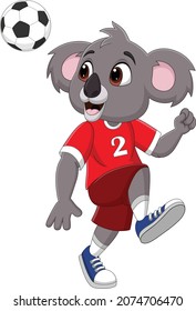 Caricatura divertida jugando fútbol en koala