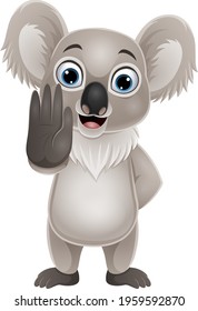 Cartoon funny koala showing stop gesture