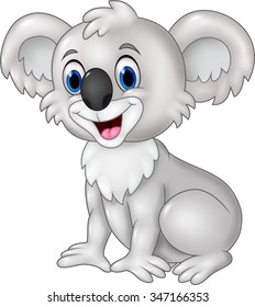 Cartoon funny koala sitting isolated on white background