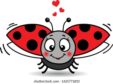 Cartoon funny ladybug with hearts  stock illustration 