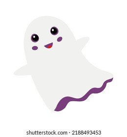 Cartoon funny laughing ghost. Halloween spirit with hands