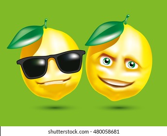 Cartoon funny lemons characters with smiling faces, vector illustration