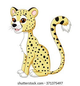 Cartoon funny leopard sitting isolated on white background