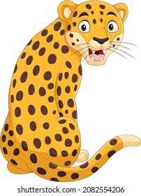 Cartoon funny leopard sitting and roaring