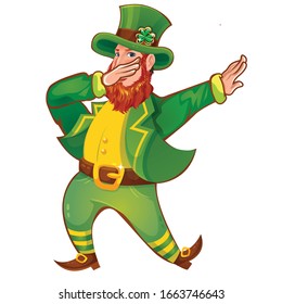 Cartoon Funny Leprechaun Dab Vector Design T-Shirt Design.Green costume.Vector illustration.
