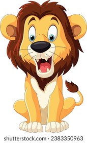 Cartoon funny lion on white background