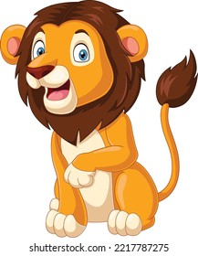 Cartoon funny lion sitting on white background