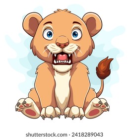 Cartoon funny lion sitting on white background