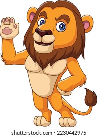 Cartoon funny lion waving hand