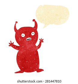 cartoon funny little alien with speech bubble