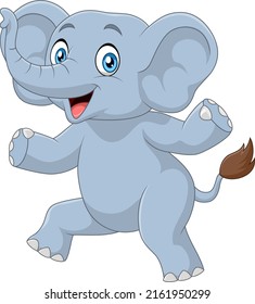 Cartoon funny little elephant dancing